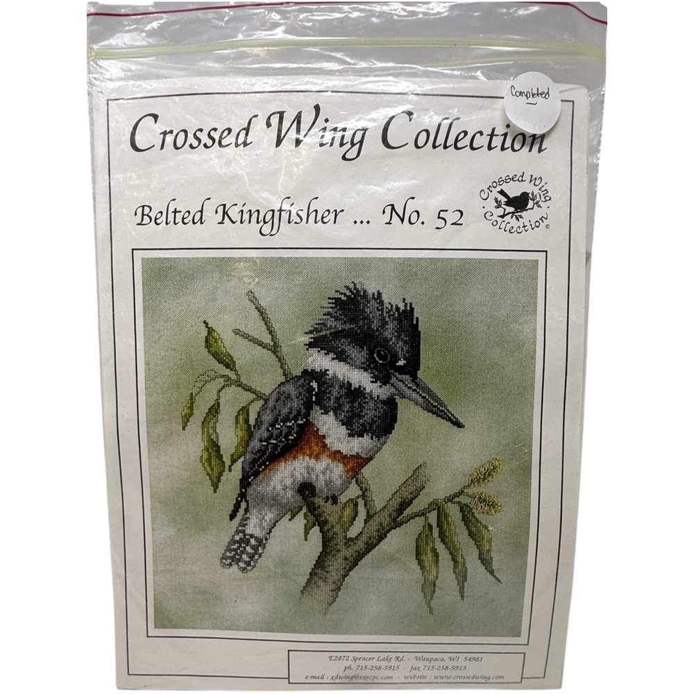 Crossed Wing Collection Belted Kingfisher No 52 Completed Cross Stitch Bird Art